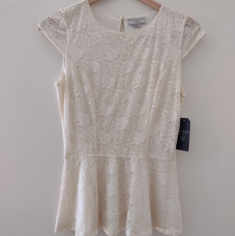 Guess Lace Top Cream Peplum